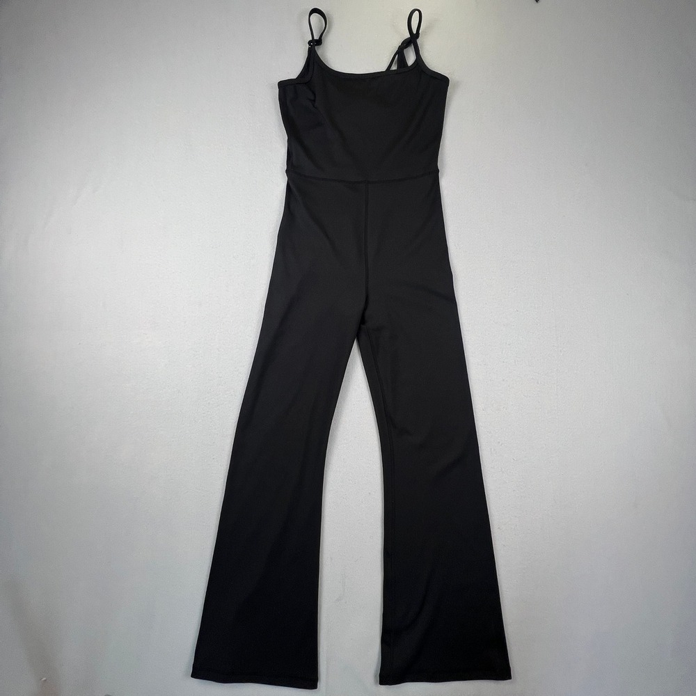 Z Supply Active Jumpsuit Womens Medium Black Flare Leg Crisscross Back Yoga Zen